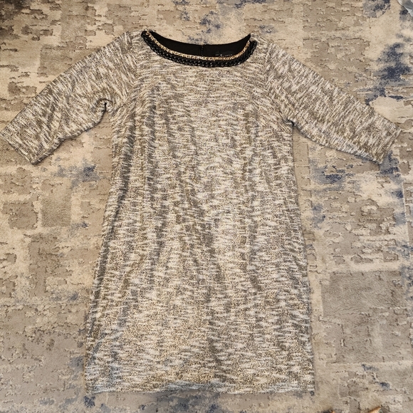 NWT Chetta B Metallic Grey Embellished Neckline Tweed Shift Dress Sz 16W Stretch - Picture 17 of 17